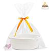 Yudobliss Cestino Intrecciato per Regali, 30 x 20 x 12 cm Cestino Regalo Vuoto, Piccolo Cesto Tessuto, con Sacchetti di Cellophane E Fiocchi, per Compleanno, Matrimonio, Regali a Sorpresa (Bianco)