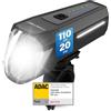 FISCHER Luce anteriore a LED per bicicletta, 110 Lux, con modalità sensore, regolazione della portata luminosa, fino a 20 ore, colore nero, 1 pezzo