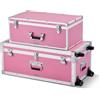 VEVOR Valigia Portaoggetti in Alluminio e Legno Colore Rosa 2 pz, Cassa da Trasporto con Lucchetto Rotelle e 3 Maniglie in Metallo, Baule Porta Utensili Decorativo per Viaggi Appartamenti Dormitori