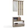 CDF Mobile Ingresso Set Guardaroba Rovere Sonoma con Specchio Appendiabiti 6 Ganci Scarpiera Portascarpe 9 Paia Salvaspazio 85x24x180 cm Legno Chiaro Arredo Entrata Parete Casa Moderno Attaccapanni