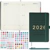 jwogngls Agenda 2026, 12 mesi calendario 2026 taccuino, agenda settimanale 21 x 14 cm, taccuino con penna e 2 adesivi di pianificazione, in pelle PU con copertina rigida A5, per apprendimento e lavoro (verde)
