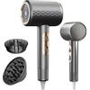 Oskuglin Asciugacapelli Ionico Professionale 2400W Motore AC Pieghevole, 2 Temperature 2 Velocità, Pulsante Aria Fredda/Calda, Diffusore Incluso per Casa, Viaggio, Parrucchieri, Capelli Ricci (Grigio)