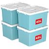 Cetomo 45L*4 Scatole di Stoccaggio in Plastica, Scatole Portaoggetti con Coperchio, Organizzatore con Manico, Contenitori per Casa e Ufficio, Impilabile, Resistente, Blu, 45L - Confezione da 4