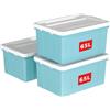 Cetomo 65L*3 Scatole di Stoccaggio in Plastica, Scatole Portaoggetti con Coperchio, Organizzatore con Ruote, Contenitori per Casa e Ufficio, Impilabile, Resistente, Blu, 65L - Confezione da 3