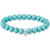 THOMAS SABO Charm Club Beads Bracciale in argento 925 riciclato, 15,00 cm, Argento sterling Argento sterling Sliver in argento sterling 925, Turchese imitato