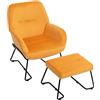 HollyHOME Poltrona con Poggiapiedi Velluto Poltrone Relax Salotto Poltrona da Lettura Camera da Letto, Giallo