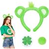 CIYIN Accessori Costume Orso per Donne, Cerchietto con Orecchie da Orso, Coda, Adesivo, Orso Fascia Vestito Cosplay, Bear Costume Accessori per Carnevale (Verde)