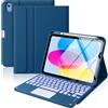MoKo Custodia con Tastiera Multi-touch per iPad (A16) 11a Gen 11 Pollici 2025, Custodia per iPad 10a Gen 10,9 con Portapenne, Tastiera Bluetooth Staccabile Retroilluminata a 7 Colori, Blu Mare Scuro