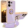 XCYYOO Cover per Note 13 Pro 5G con Cordino, Custodia Redmi Note 13 Pro 5G con Tracolla, Case Antiurto 360°Metallo Ring Kickstand Litetettiva Auto,Cover per Note 13 Pro 5G con cord - Viola