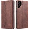 OKZone Cover per Samsung Galaxy S22 Ultra, Custodia Flip Pelle Portafoglio Magnetica Libro [Slot Schede], Silicone TPU Bumper Wallet Supporto Cover, Antiurto [Kickstand] (Marrone)