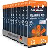 ANSMANN batterie per apparecchi acustici 13 con pellicola protettiva di facile presa (arancione 60 pezzi in confezione economica) tipo 13 P13 PR48 ZL2 Made in Germany- zinco-aria 1,4V