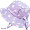 Jan & Jul Cappello da Sole a Secchiello per Bambina, Cinturino Regolabile (Taglia: 6-24 Mesi, Margherita Viola)