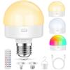 TailcasLED Lampadina ricaricabile con telecomando, lampadina ricaricabile USB-C, lampadina a batteria con batteria, 15 colori dimmerabili, lampadina LED RGB con funzione temporizzazione, luce di emergenza per