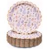 Confettiville Piatti di carta pasquali, 50 piatti decorativi usa e getta per servire a Pasqua, piatti di carta per feste, conigli e uova pastello, bordo smerlato in lamina dorata, 22,9 cm