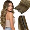 LaaVoo Extension Tessitura Capelli Veri Butterfly PU OVO Weft Balayage Marrone e Biondo Dorato 50cm 100g, Capelli Umani Remy, Morbidi e Lucenti, Cerimonie Importanti #3-8-24