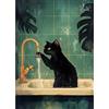 EOBROMD 5D Diamond Painting Kit Completo Gatto Nero, Cucina Pittura Diamante FAI DA TE, Diamond Painting Adulti, Strass Ricamo a Punto Croce Painting per Decorazione Casa 30x40cm