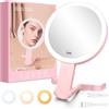 AUAUY Specchio Trucco con Luci, Specchio Ingranditore Bifacciale 30X/1X, Specchio da Trucco da Viaggio con 3 Luci Colorate, Rotazione Libera a 360°, Specchi da Tavolo per Viaggi Camera Bagno (Rosa)