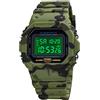 Nicoone Orologio digitale da uomo, con retroilluminazione, impermeabile, resistente agli urti, con allarme, cronometro, conto alla rovescia, Camouflage verde militare, Bracciale