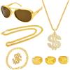 AYNKH 8 PCS Costume di magnaccia,Look Hip-Hop maschile degli anni 80/90 Carnevali,Feste di Carnevale e feste a tema,Come Collane d'Oro,Collane a Dollari,Anelli in Dollari e Bracciali in Oro