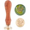 SUPERDANT 25mm Timbro Sigillo di Cera Olive Wreath Pattern Timbro Sigillo di Cera con Manico in Legno Sigillo in Ottone Vintage Rimovibile per Inviti di Nozze Buste Pacchetti di Vino