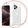 Xylota Cover con Cordino per iPhone 16 Pro Max 6,9, Trasparente Custodia con Laccio Tracolla Regolabile Corda Collana Catena, Sottile Silicone TPU + PC Antiurto AntiGraffio Protettiva Case, Oro Rosa