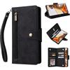 Jeelar ESONG Cover per Xiaomi Redmi note 13 Pro 5G,Custodia Portafoglio a Libro in Pelle PU,Antiurto Protezione Flip Wallet Case con Staffa,Slot per Schede,Magneticachiusa,Cerniera,Cordino-Nero