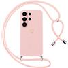 Oelrstfe Cover per Samsung Galaxy S26 Ultra 5G con Cordino,Custodia Silicone Morbido Sottile con Motivo Cuore e Collana Laccio Tracolla,Antiurto Antigraffio Corda Regolabile Protettiva Case,Rosa