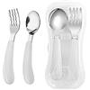 VANRA Set di 2 forchette e cucchiaio per bambini, con custodia da viaggio in acciaio inox 18/8, utensili per bambini, posate per bambini, set di posate per bambini, per la scuola e il pranzo (bianco)
