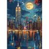EOBROMD 5D Diamond Painting Kit Completo Vista Notturna Della Città, Grattacielo Pittura Diamante FAI DA TE, Diamond Painting Adulti, Strass Ricamo a Punto Croce Painting per Decorazione Casa 30x40cm