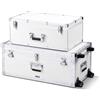 VEVOR Set 2 Valige Portaoggetti in Alluminio con Lucchetto, Baule Porta Utensili in Legno Colore Bianco, Cassa Grande con Rotelle e 3 Maniglie in Metallo per Viaggi Appartamenti Dormitori Campeggi