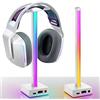 EZDIY-FAB USB LED Light Bar Headphones Stand, Desktop Atmosphere RGB Backlight,50 Built-in Color Modes, Headphone Holder for Gamers Gaming PC Accessories Desk- White- 1 Pack