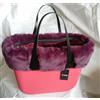 O bag MINI - Borsa Nuova Originale Col. CORALLO Manici NERO Bordo PELLICCIA
