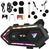 HISUEKIG Auricolare Casco Moto, Y20 Interfono Casco, Bluetooth Cuffie Casco Moto con Doppio Altoparlante, IPX6 Impermeabile, Riduzione del Rumore doppia, 16 Luci RGB, Risposta Automatica