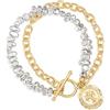 Aobei Pearl Aobei Perla due toni a strati braccialetti per le donne Oro e argento Bracciale in metallo misto Chunky Dichiarazione Moneta Charm Bracciale con Toggle