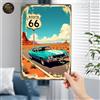 Targa Decorativa Metallo Route 66 Cadillac - Poster Arte Vintage Parete