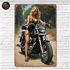 Targa Decorativa Metallo Donna Motociclista - Poster Arte Vintage Parete