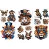 Peacoblue Trasferibili a Strofinamento per Artigianato 3Pcs Steampunk e animali 15cmx30cm, UV DTF Trasferimento impermeabile per cassettiera Dresser Vetro Porcellana Legno Plastica