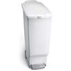 simplehuman CW1362 cestino sottile con pedale, pattumiera da cucina, plastica bianca, 40 L