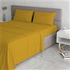 Italian Bed Linen Set Lenzuola Letto Matrimoniale Cotone Max Color, Lavorato in Italia - Completo Letto, Lenzuolo sotto con Angoli, Telo sopra 240x300 cm e 2 Federe con Patella Interna, Senape