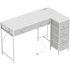 HOMCOM Scrivania Angolare a 6 Cassetti con Gancio Laterale e Prese Integrate, in Legno e Acciaio, 126x48x80 cm, Bianco | Aosom Italy