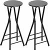 HOMCOM Set 2 Sgabelli Bar Pieghevoli con Doppio Poggiapiedi, in Legno e Acciaio, 34x30x70 cm, Nero | Aosom Italy