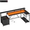HOMCOM Scrivania Gaming Angolare con Hub di Ricarica, Luci LED e Supporto Monitor, in Legno e Acciaio, 192.5x80x86.5 cm, Nero | Aosom Italy