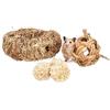 Relaxdays Set Giochi per Criceti, 5 Giocattoli da Masticare, Tubo & 4 Palline, Accessori per Gabbia in Paglia, Naturale