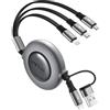 Minlu Retrattile Cavo di Ricarica 5 in 1, Cavo USB Ricarica Rapida 1,2m, Caricatore USB Multiplo con Lightning/Type-C/Micro-USB per Telefono 17 16 15 14 13 12/11/Xs/X/8/7/Galaxy/Pixel/LG/Tablet