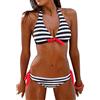 Tuopuda Costumi da Bagno Donna Bikini Due Pezzi Push Up Imbottito Righe Halter Top Reggiseno con Slip da Mare Coordinati Sexy Spiaggia Regolabile Brasiliana Set Estivi Beachwear, Nero, L