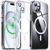 Flyzoo Cover Magnetica Trasparente per iPhone 15 Plus - [con Pellicola di Protezione Fotocamera] [Antilngiallimento & Antiurto & Antigraffio] Custodia Rigida con Bordo in Silicone, 6,7, Trasparente