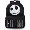 Disney Zaino di Jack Skellington di Nightmare Before Christmas | Design a strisce bianche e nere | Zaino scolastico con cerniera per il ritorno a scuola e per trasportare libri | Merchandising