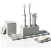 AUSAULAC Set di accessori per il bagno grigio, set portaspazzolino diatomite, accessori da bagno piano di lavoro completo di portaspazzolino elettrico, portasapone