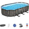 Bestway Set piscina da 610x366x122 cm effetto legno scuro