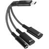 BTFO Adattatore per Cuffie e Caricabatterie da USB-C a 3,5mm, Doppio Tipo C Splitter AUX con Ricarica Rapida PD Compatibile con iPhone 15/16/17 Pro/Max/Plus iPad Samsung Galaxy S23/S24 Ultra